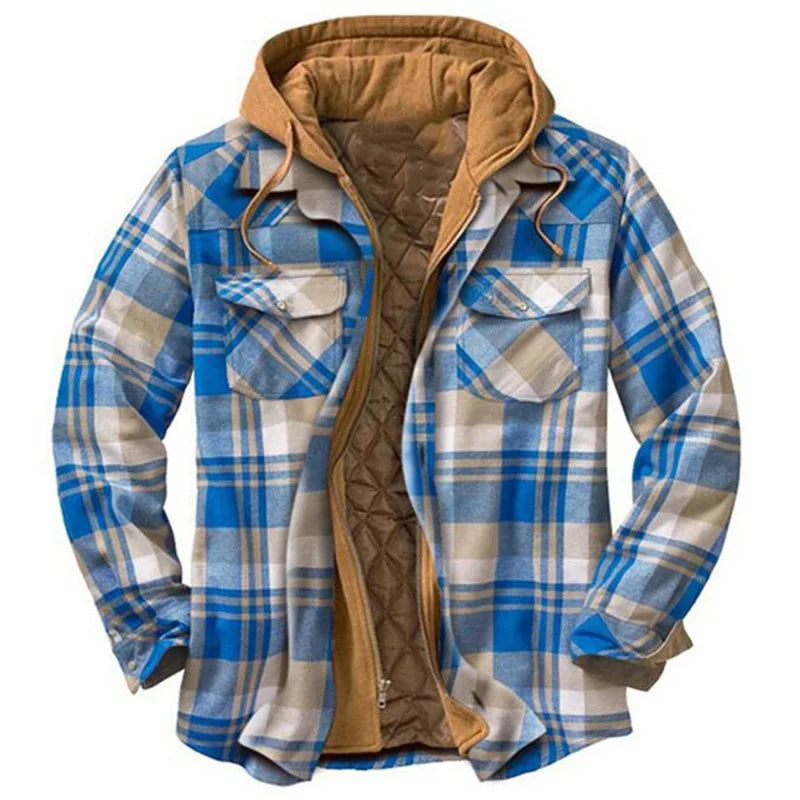 Men's Hooded Quilted Lined Fleece Shirt Jacket