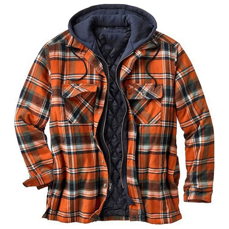 Men's Hooded Quilted Lined Fleece Shirt Jacket