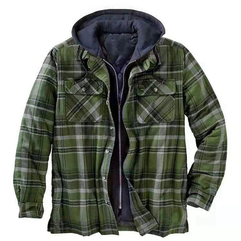 Men's Hooded Quilted Lined Fleece Shirt Jacket
