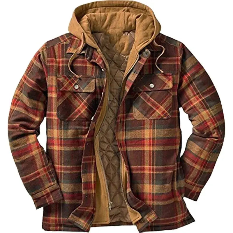 Men's Hooded Quilted Lined Fleece Shirt Jacket