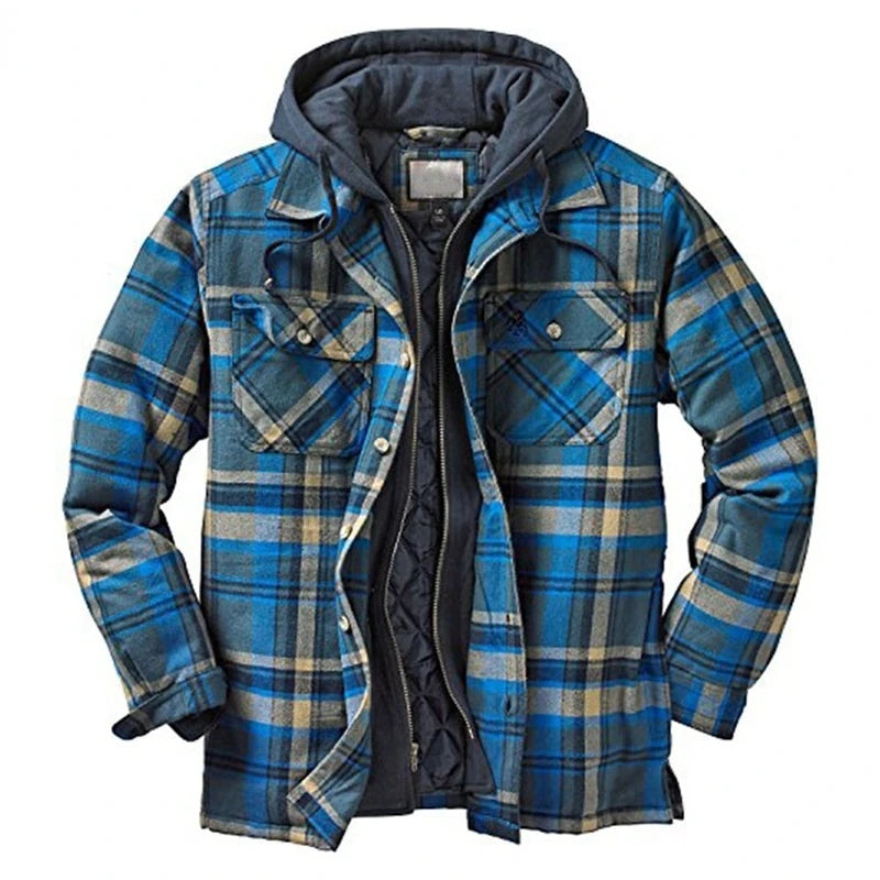 Men's Hooded Quilted Lined Fleece Shirt Jacket