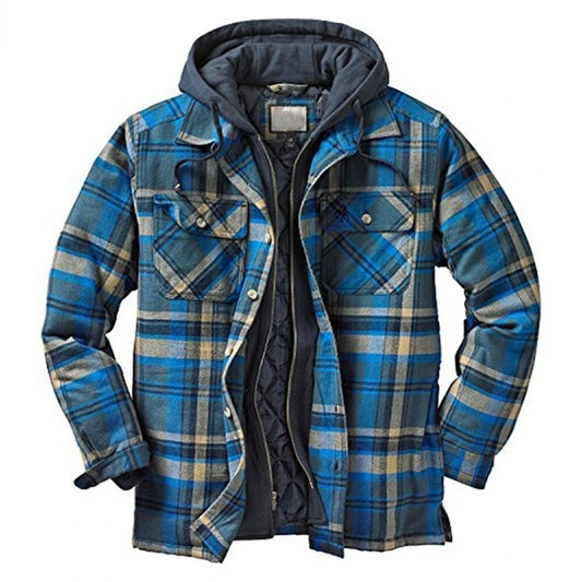 Men's Hooded Quilted Lined Fleece Shirt Jacket