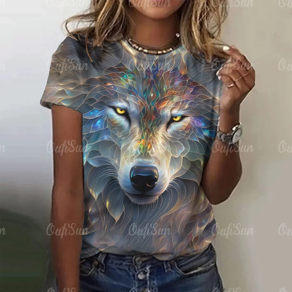 Animal T Shirt For Women Wolf Print