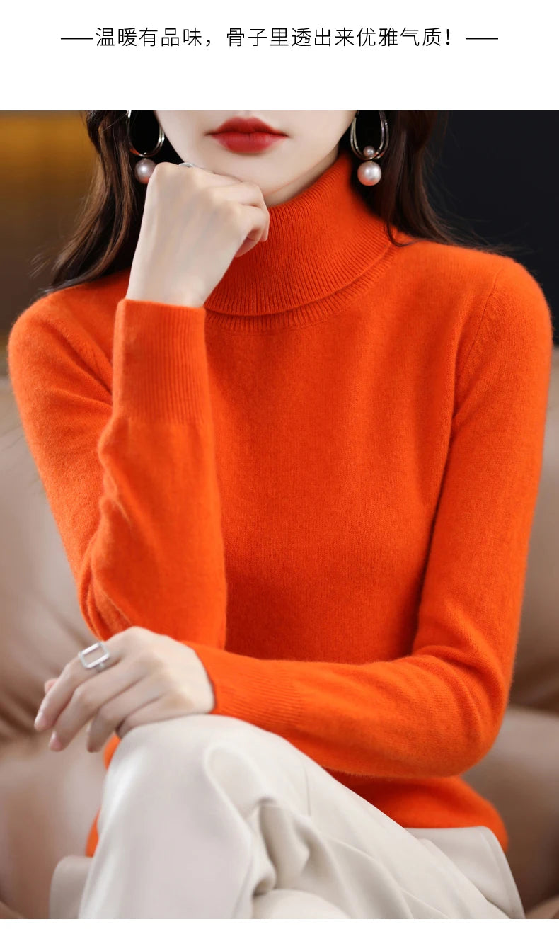 High-Collared Cashmere Sweater  Women's Turtle Neck Pullover  S-XXL