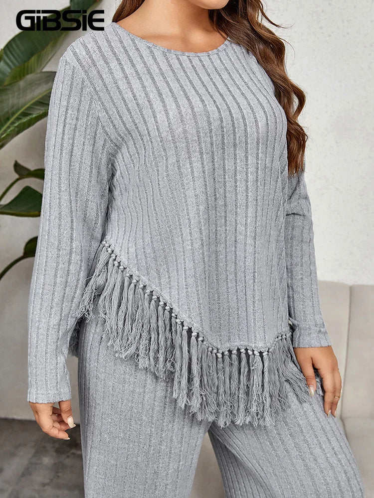 GIBSIE Plus Size Women Home Style Two Piece Outfit