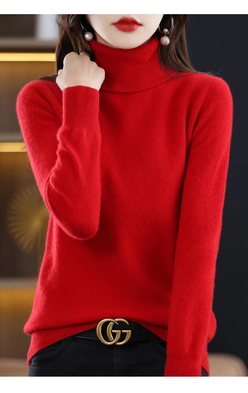 High-Collared Cashmere Sweater  Women's Turtle Neck Pullover  S-XXL