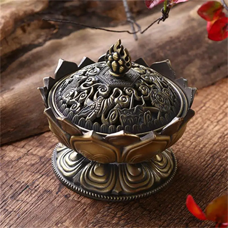 Alloy Incense Burner Chinese Buddha Lotus Flower
