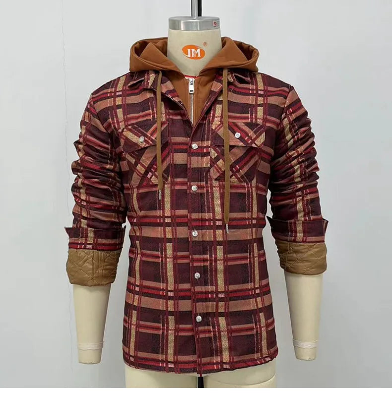 Men's Hooded Quilted Lined Fleece Shirt Jacket