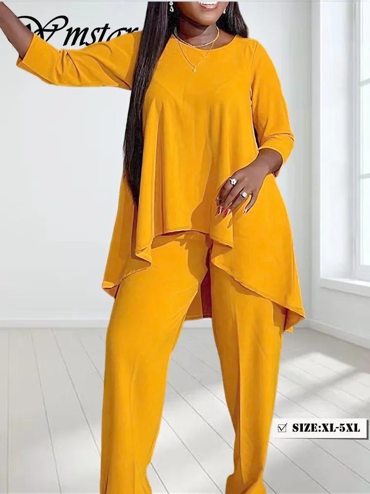 Plus Size Pants Sets Women Two Piece Set