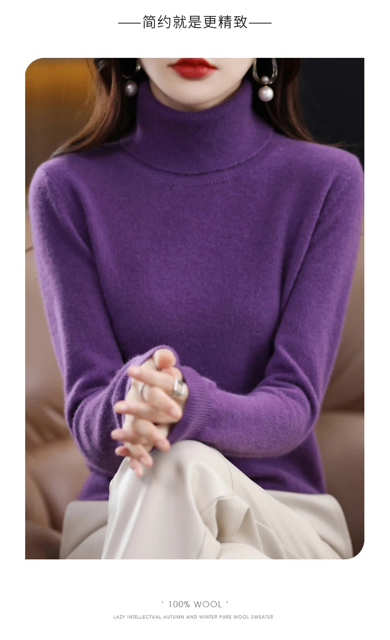 High-Collared Cashmere Sweater  Women's Turtle Neck Pullover  S-XXL