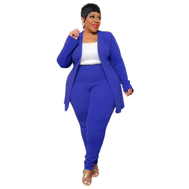 Plus Size Women Clothing  Long Sleeve Business Coat and Pant Suits
