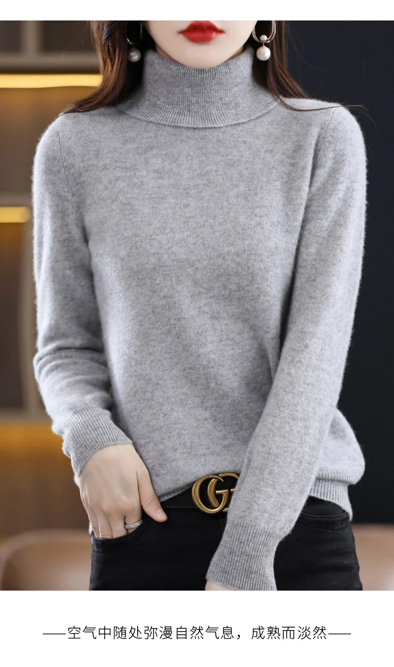 High-Collared Cashmere Sweater  Women's Turtle Neck Pullover  S-XXL