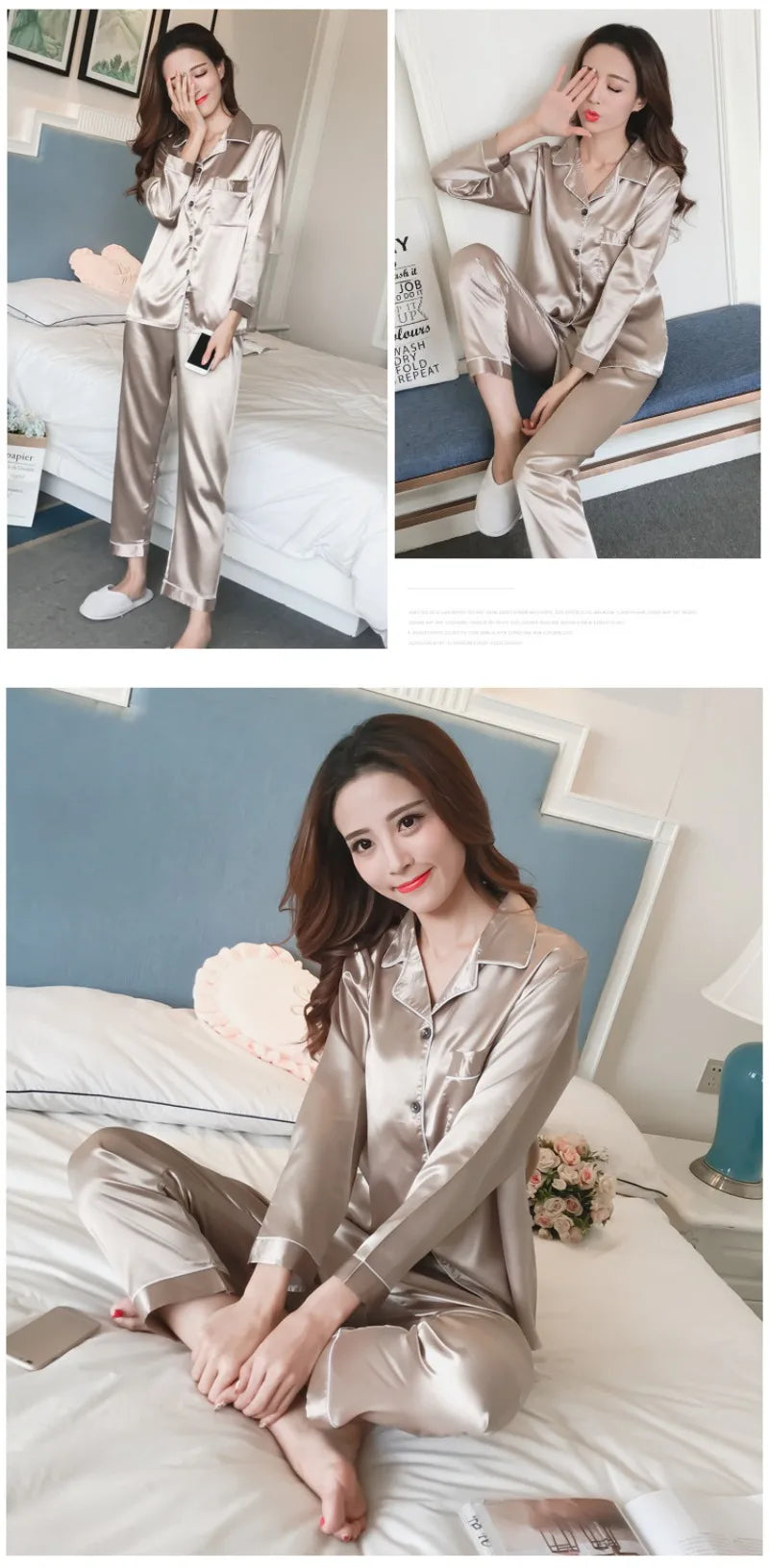 Womens Silk Satin Pajamas Set Sleepwear