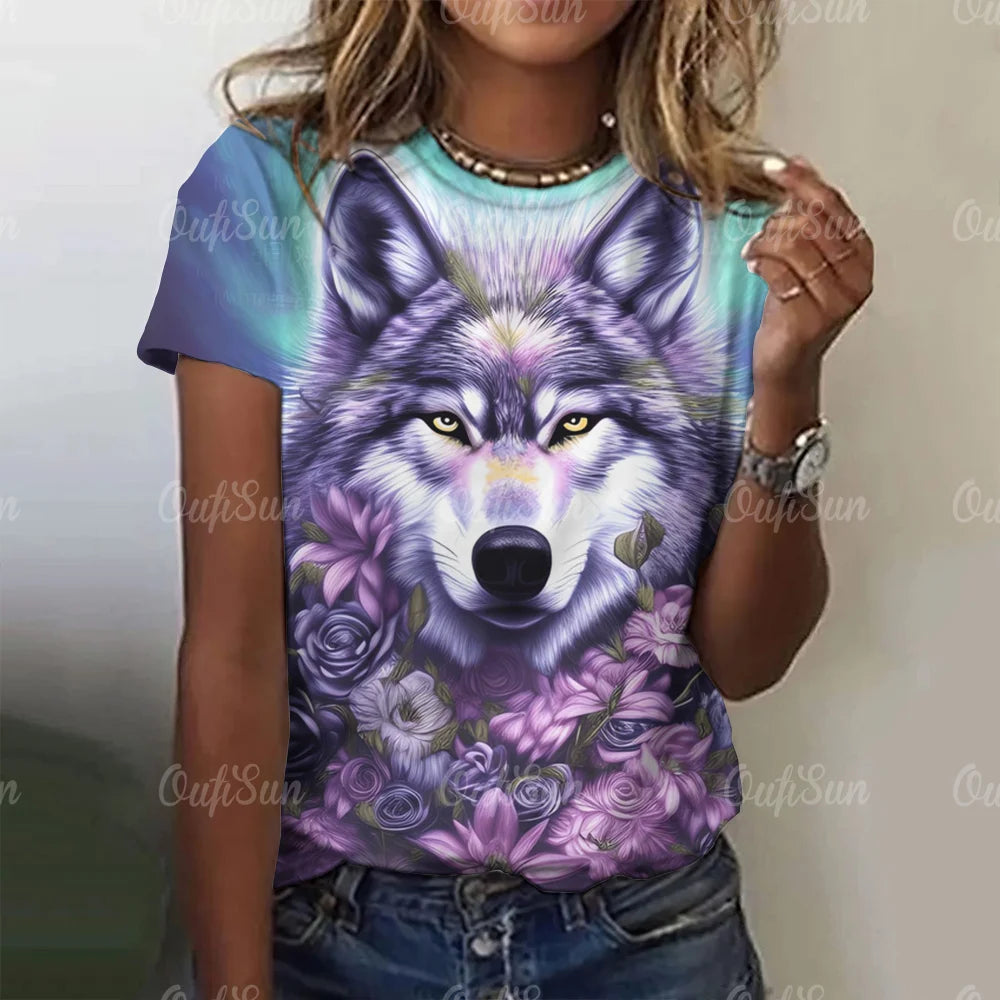 Animal T Shirt For Women Wolf Print