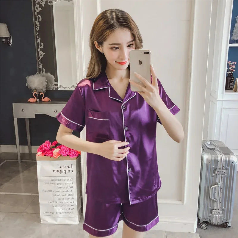 Womens Silk Satin Pajamas Set Sleepwear