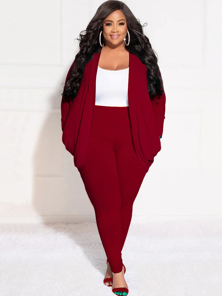 Plus Size Two Piece Outfits Women Draped Tracksuit