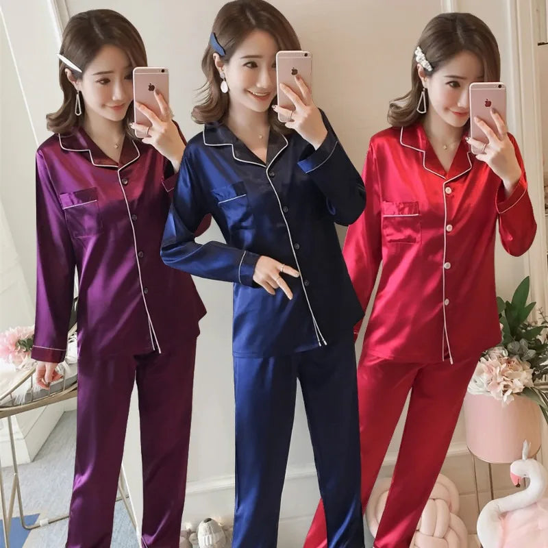 Womens Silk Satin Pajamas Set Sleepwear