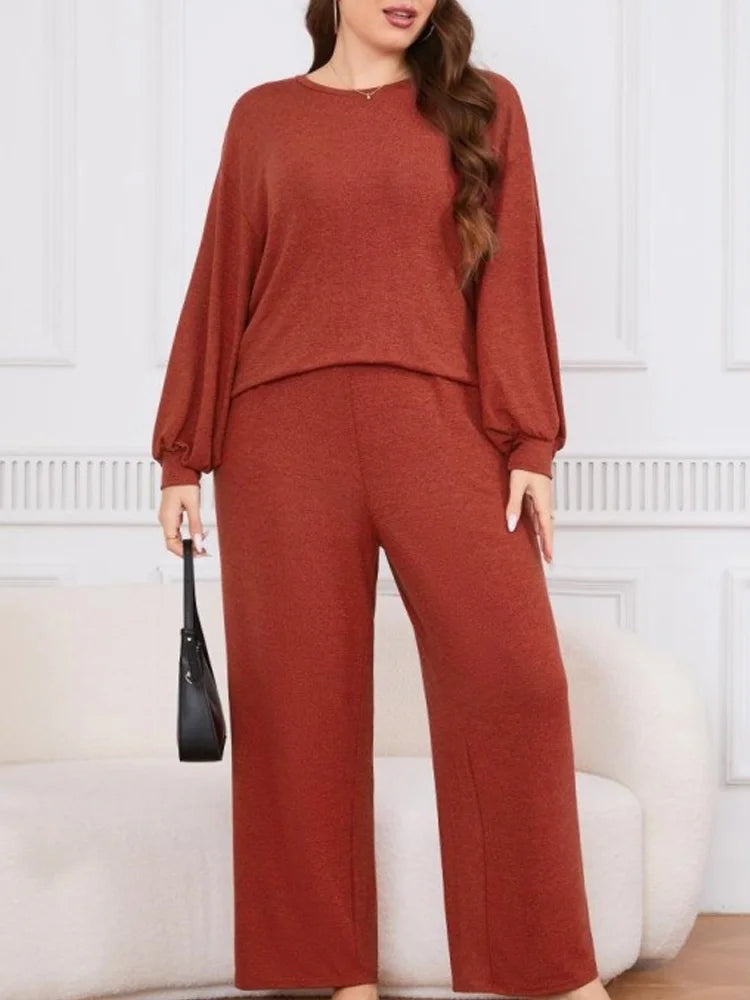 GIBSIE Plus Size Two Piece Set for Women with Wide Leg Pants