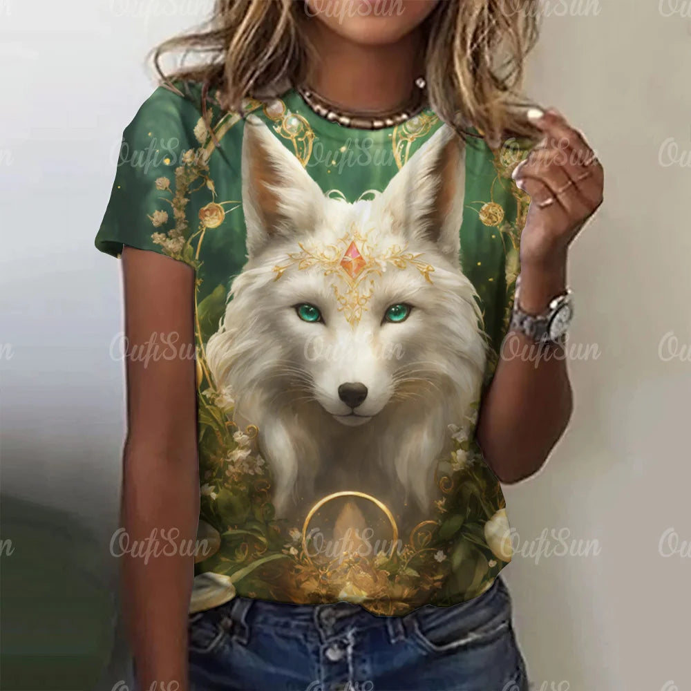 Animal T Shirt For Women Wolf Print