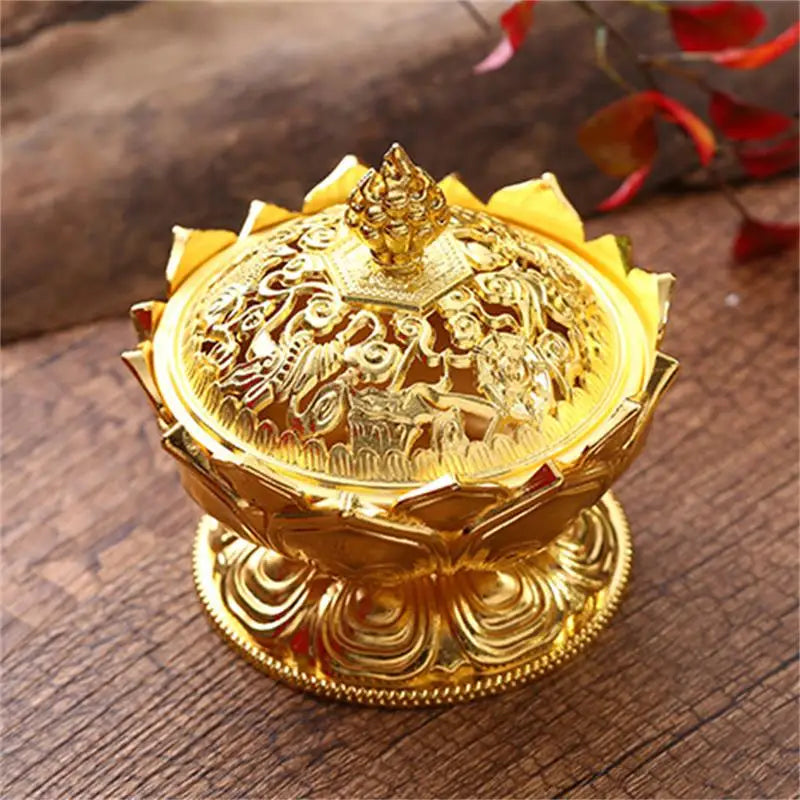 Alloy Incense Burner Chinese Buddha Lotus Flower