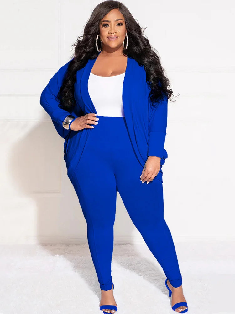 Plus Size Two Piece Outfits Women Draped Tracksuit