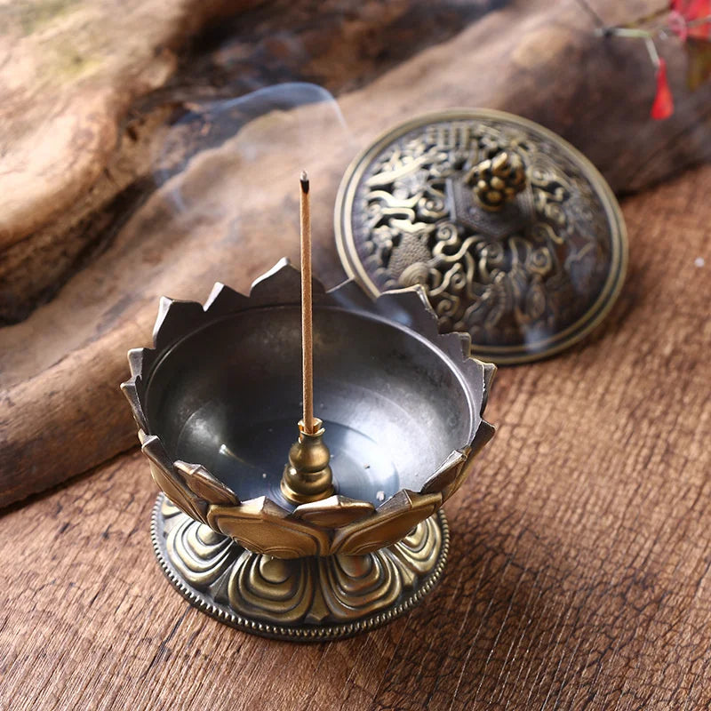 Alloy Incense Burner Chinese Buddha Lotus Flower