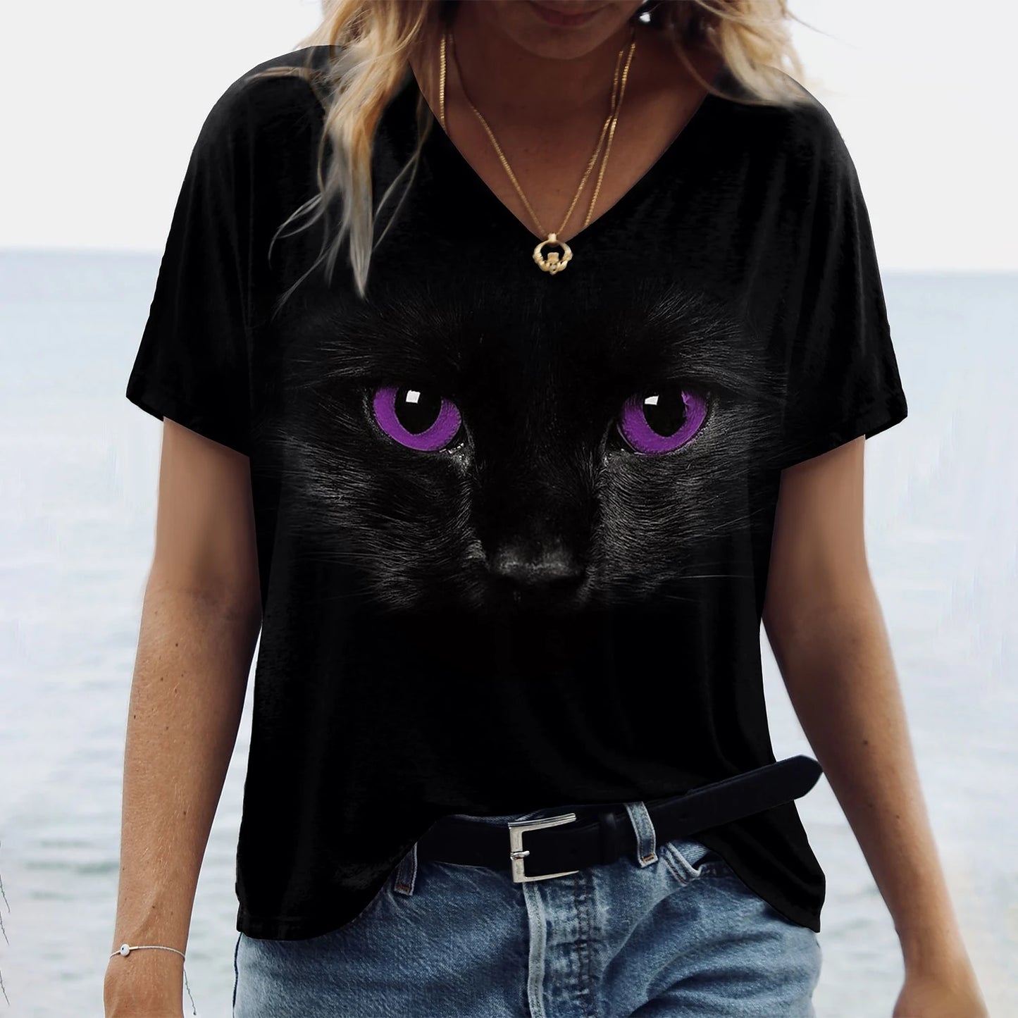 Women's T-Shirt Kawaii Cat Print