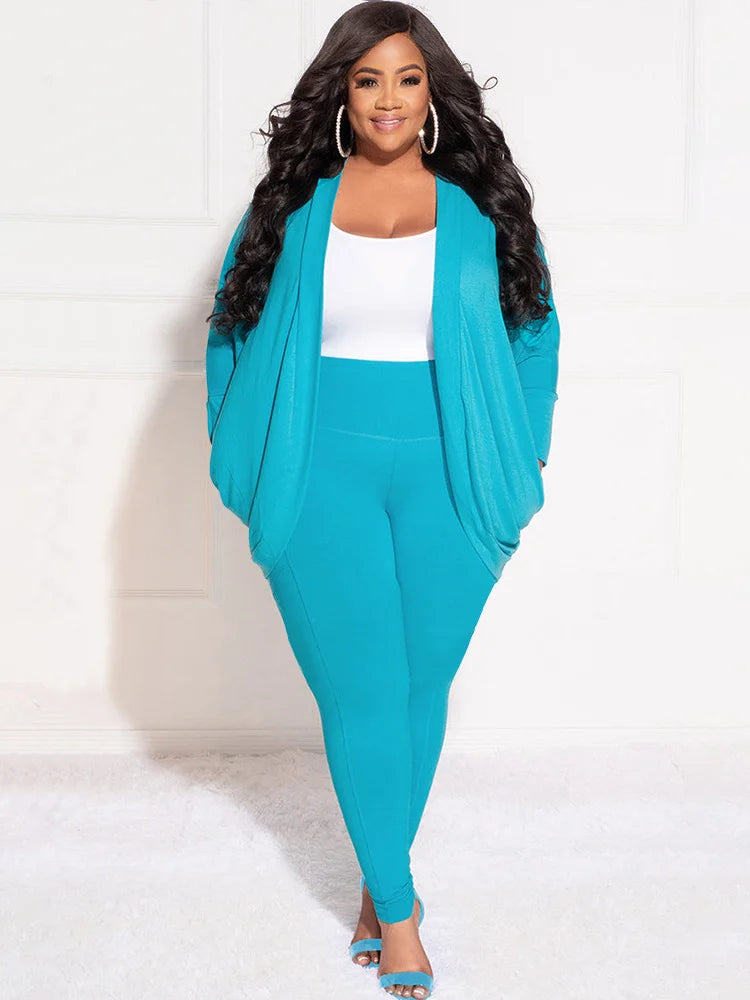Plus Size Two Piece Outfits Women Draped Tracksuit