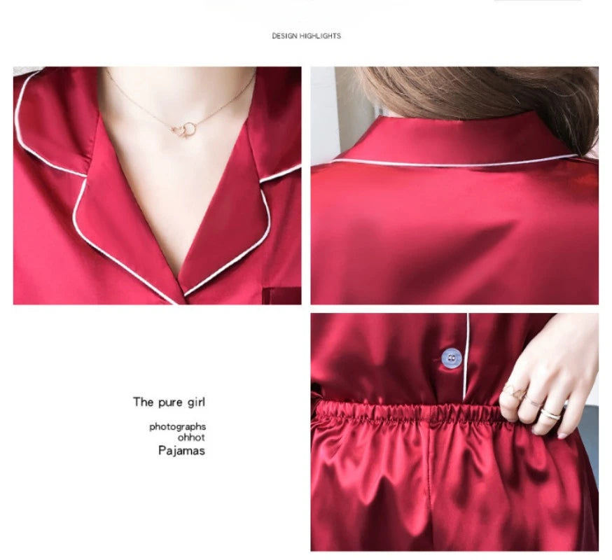 Womens Silk Satin Pajamas Set Sleepwear