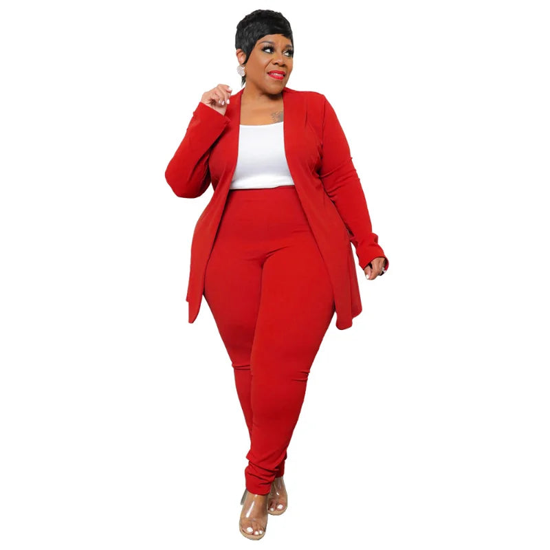 Plus Size Women Clothing  Long Sleeve Business Coat and Pant Suits