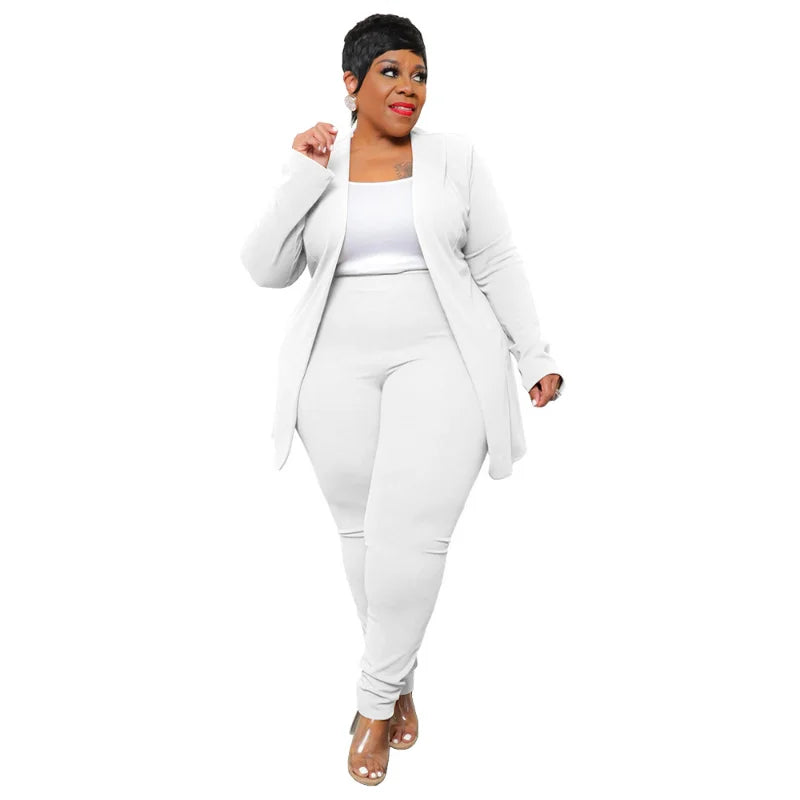 Plus Size Women Clothing  Long Sleeve Business Coat and Pant Suits