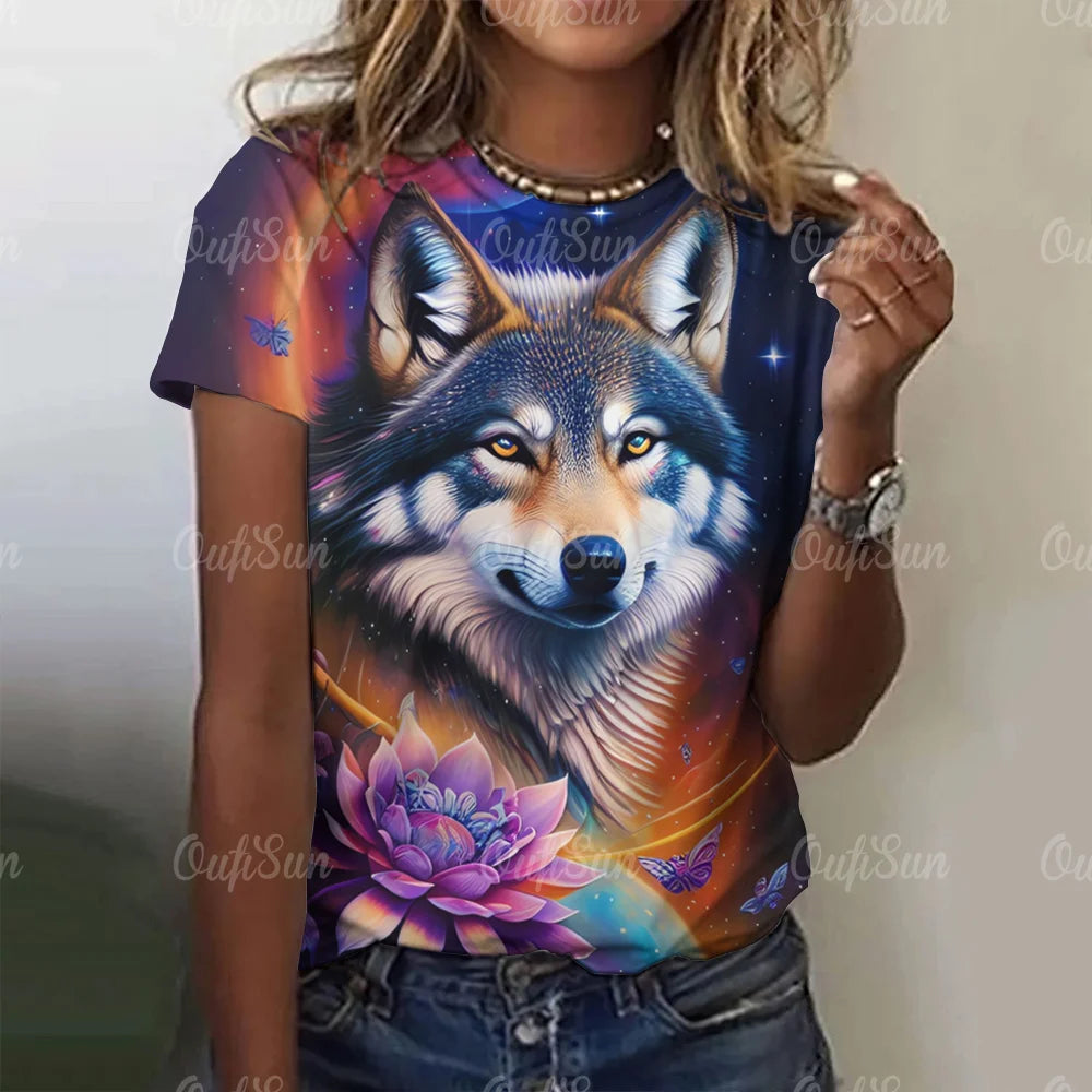 Animal T Shirt For Women Wolf Print