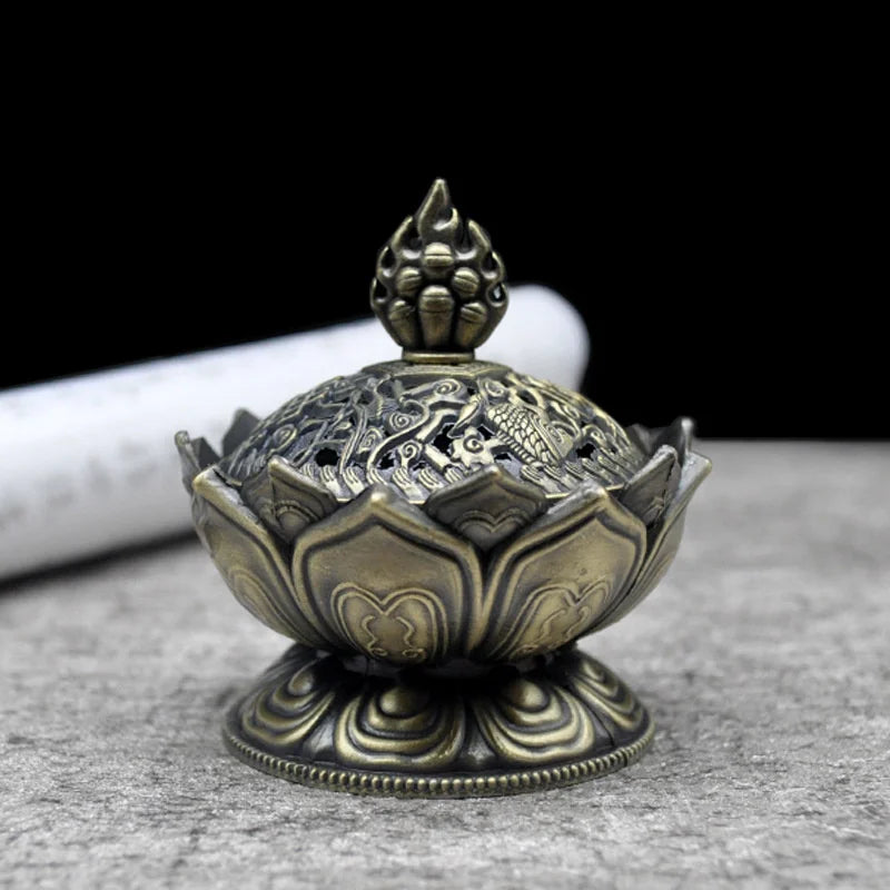 Alloy Incense Burner Chinese Buddha Lotus Flower
