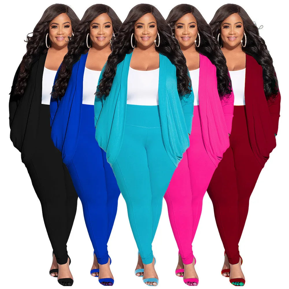 Plus Size Two Piece Outfits Women Draped Tracksuit