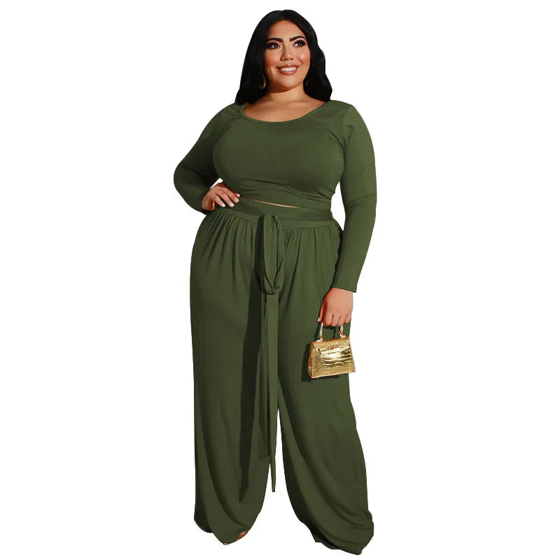 Plus Size Women Clothing Long Sleave Two Piece Sets