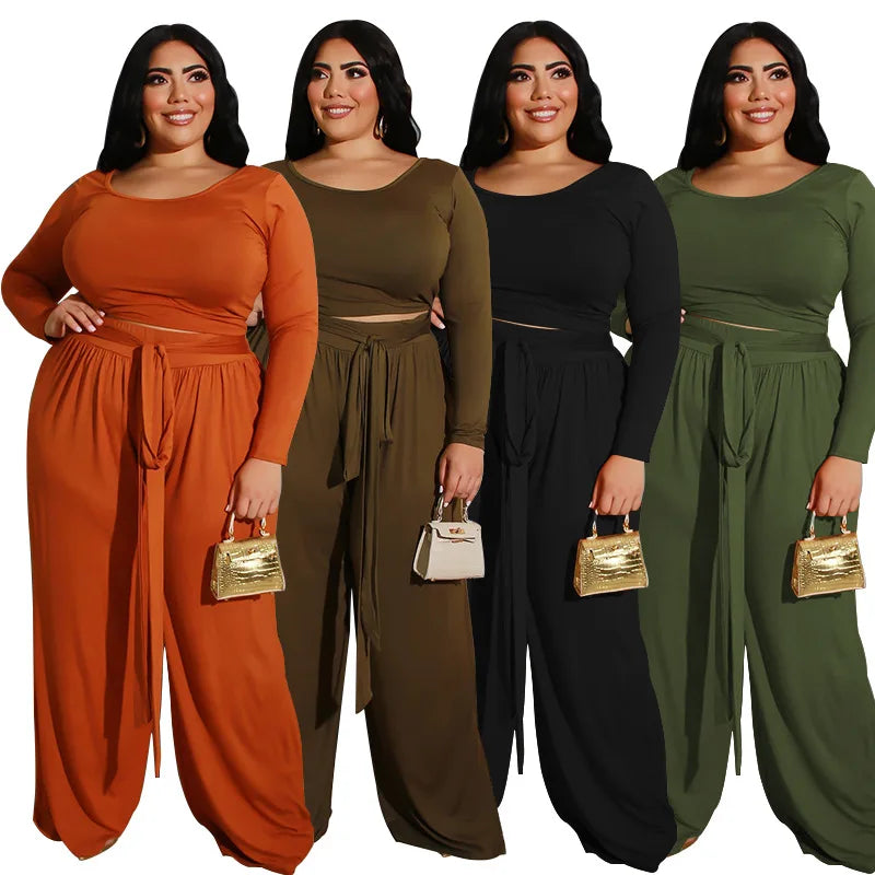 Plus Size Women Clothing Long Sleave Two Piece Sets