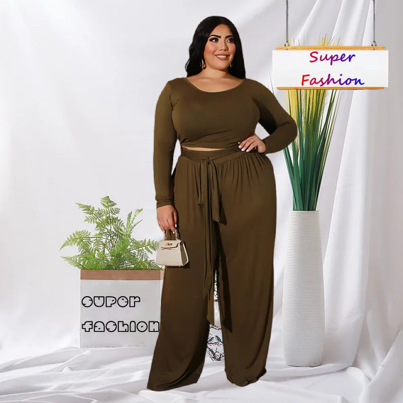 Plus Size Women Clothing Long Sleave Two Piece Sets