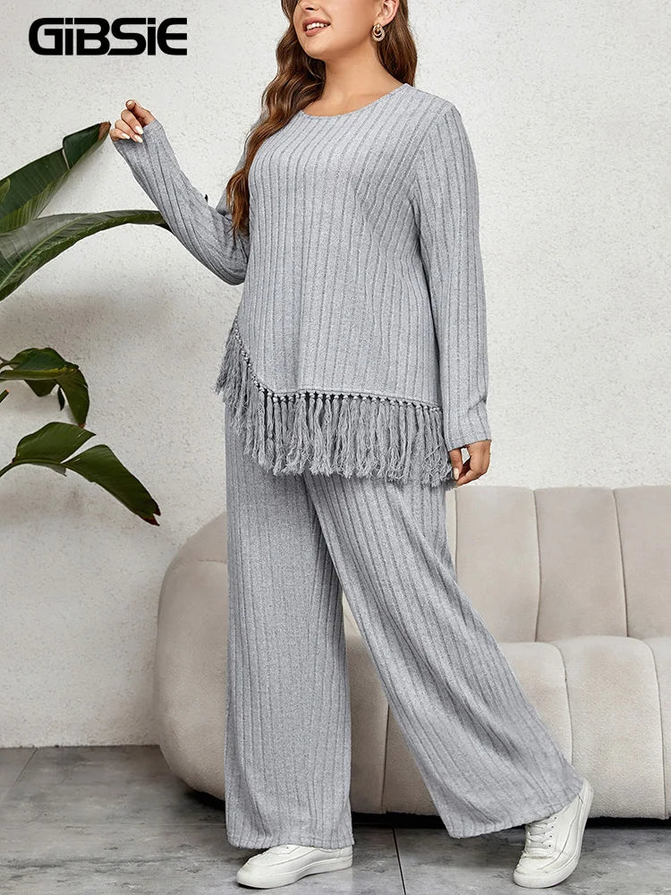 GIBSIE Plus Size Women Home Style Two Piece Outfit