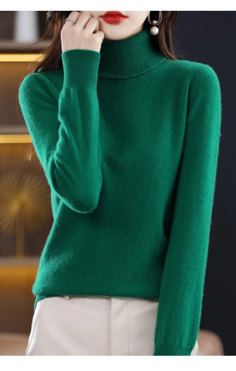 High-Collared Cashmere Sweater  Women's Turtle Neck Pullover  S-XXL