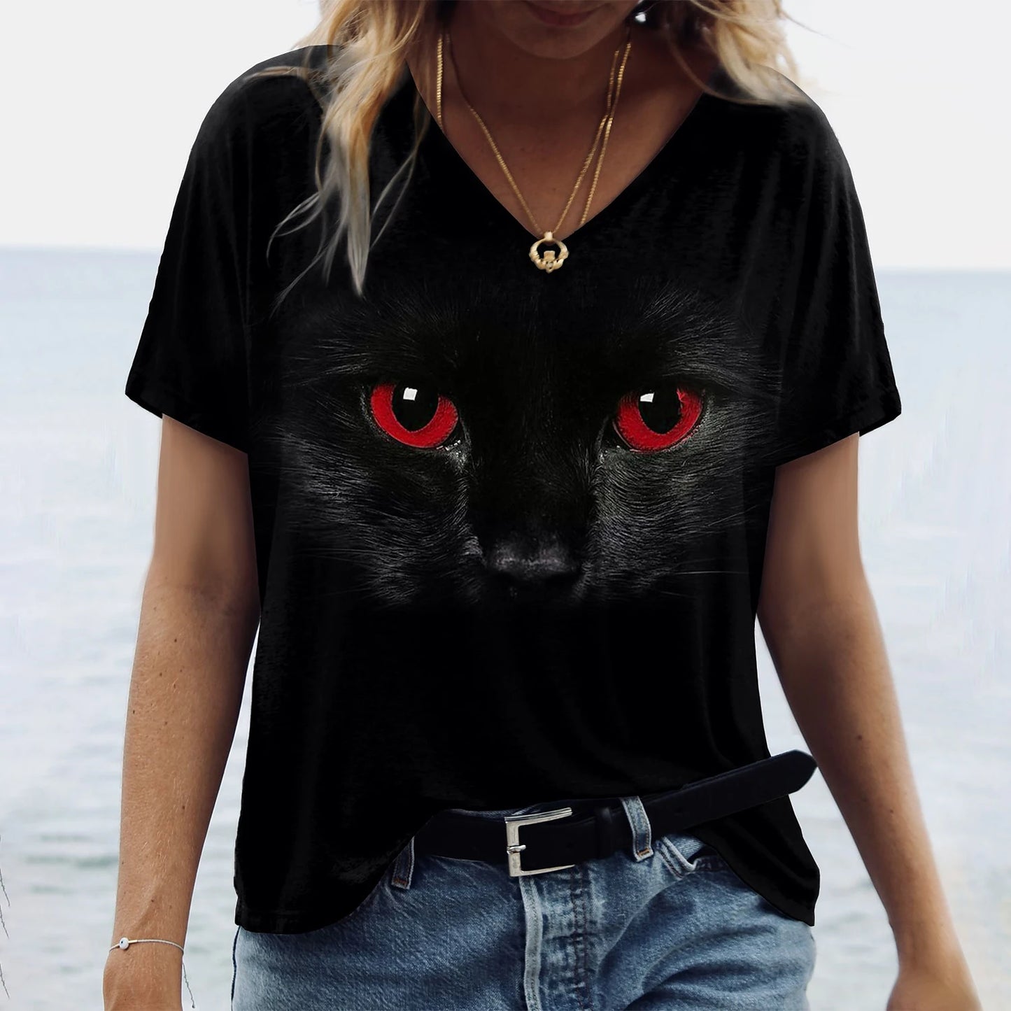 Women's T-Shirt Kawaii Cat Print