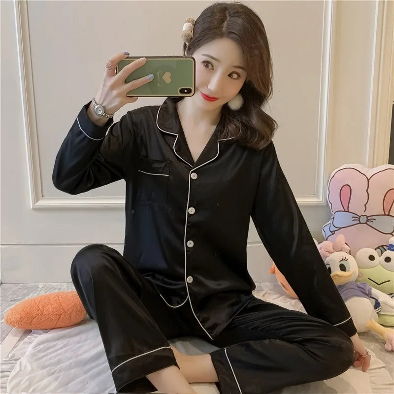 Womens Silk Satin Pajamas Set Sleepwear