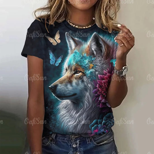 Animal T Shirt For Women Wolf Print