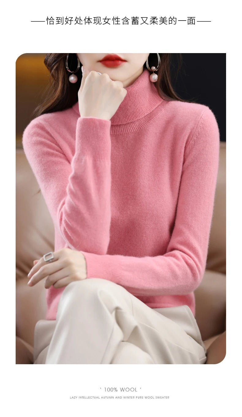 High-Collared Cashmere Sweater  Women's Turtle Neck Pullover  S-XXL