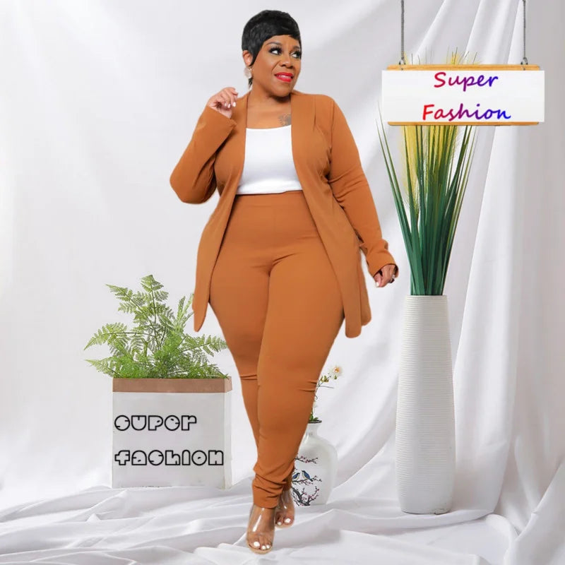 Plus Size Women Clothing  Long Sleeve Business Coat and Pant Suits