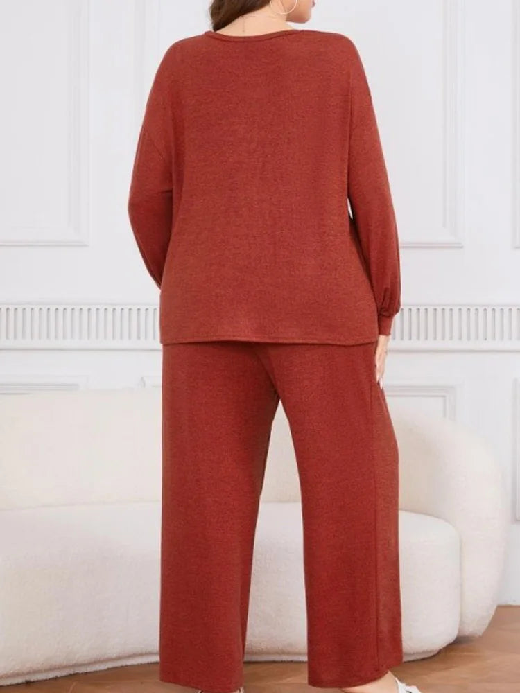 GIBSIE Plus Size Two Piece Set for Women with Wide Leg Pants