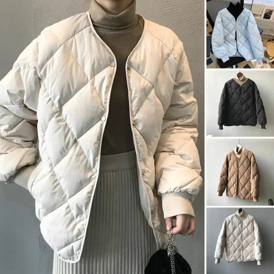 Women Lightweight Coat /V-neck Padded Winter Coat