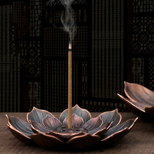 Alloy Incense Burner Stick Holder  Buddhism Coil Lotus Censer