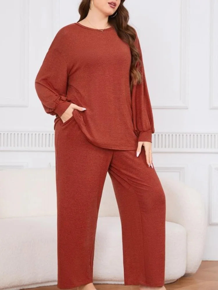 GIBSIE Plus Size Two Piece Set for Women with Wide Leg Pants