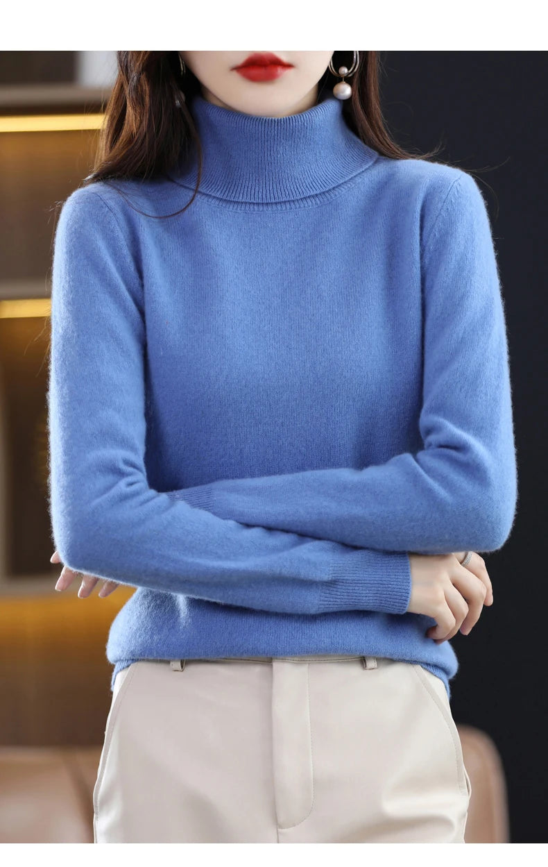High-Collared Cashmere Sweater  Women's Turtle Neck Pullover  S-XXL