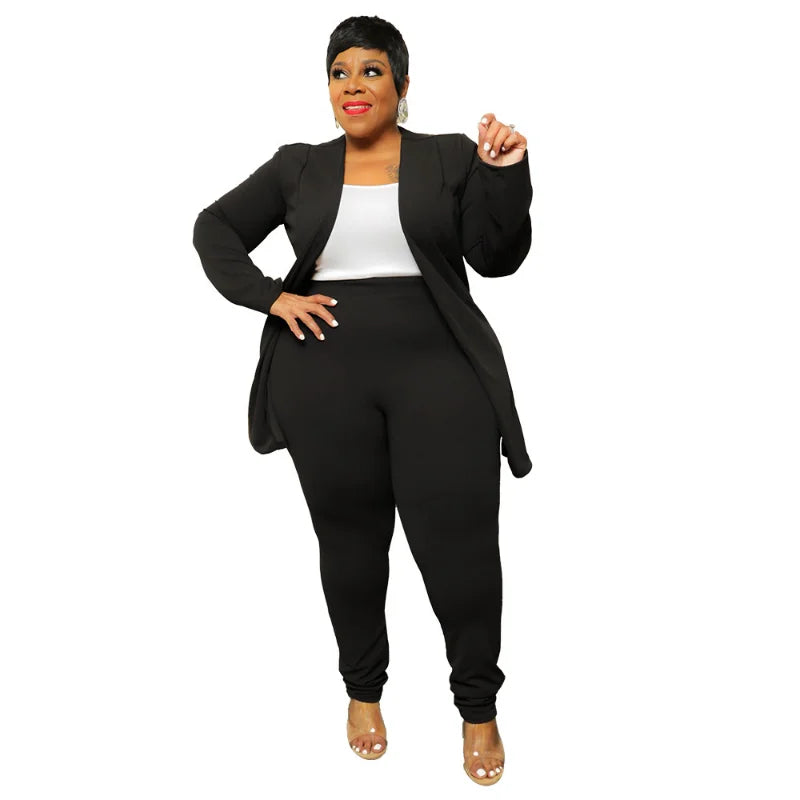 Plus Size Women Clothing  Long Sleeve Business Coat and Pant Suits